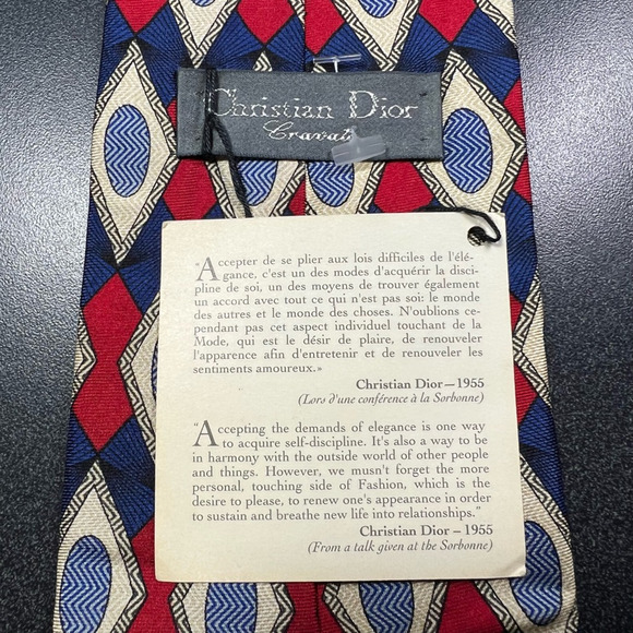 Christian Dior Mens Tie Necktie Multicolor Diamond 100% Silk Tied Wide Short New - Picture 2 of 6